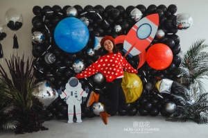 太空主题宝宝宴气球布置-宝宝宴气球场景装饰-成都蘑菇花气球造型培训