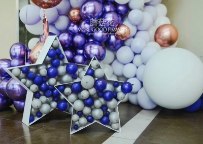 紫色+金属色网红气球墙造型案例图片-成都蘑菇花气球造型培训 (1)